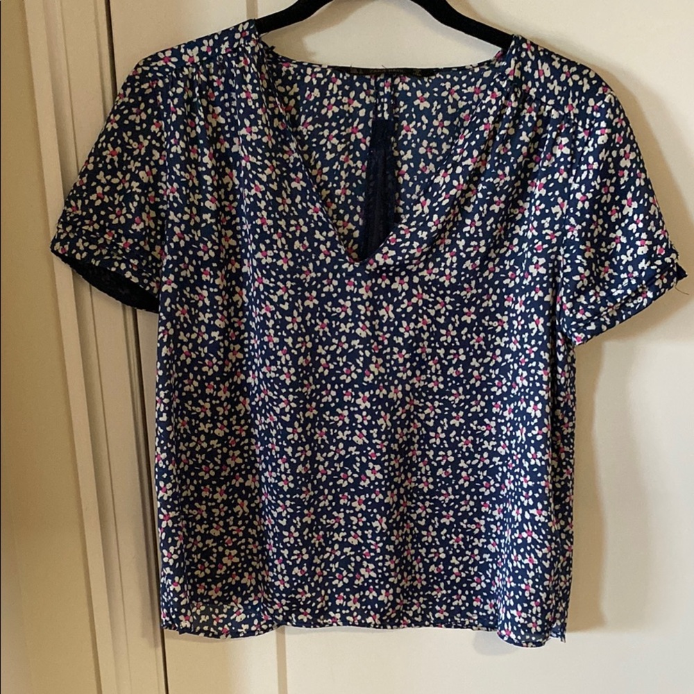 Zara Blue Flutter Sleeve Blouse with Floral Print